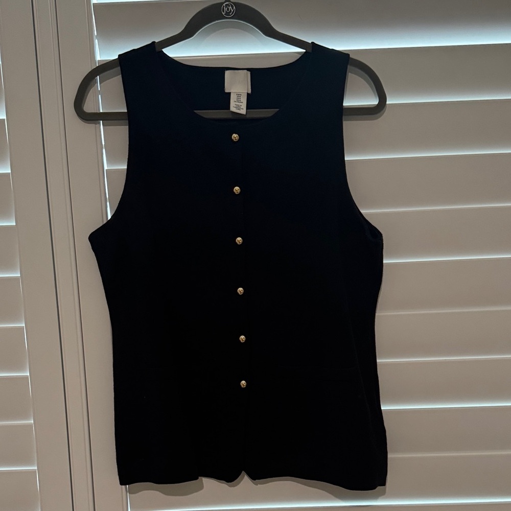 H&M black fine knit vest gold buttons M